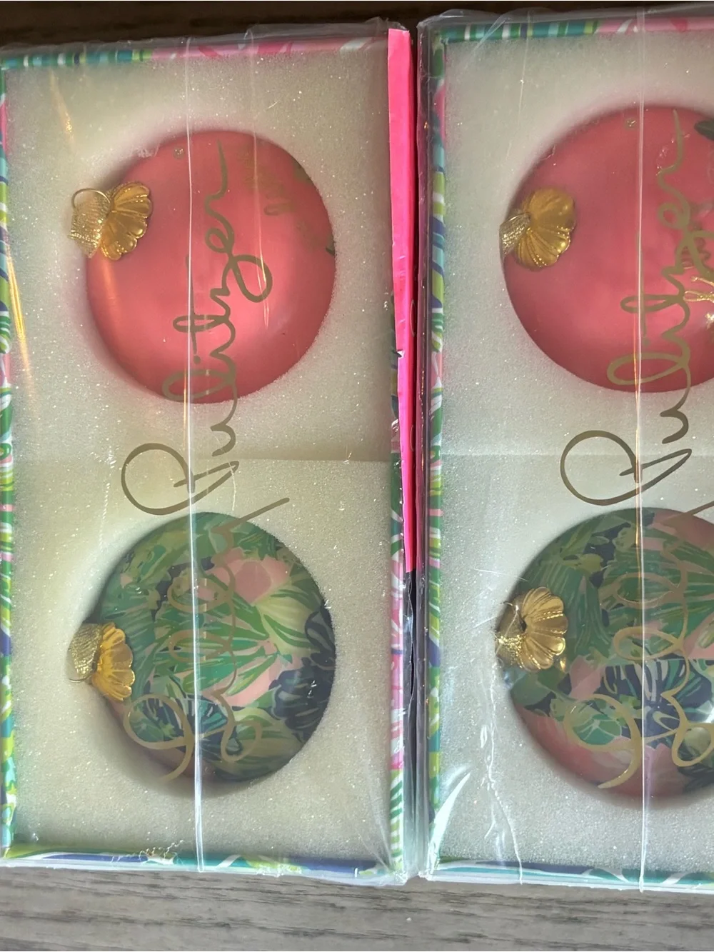 Lilly Pulitzer Pink & Green Decorative Ornament Set of 6